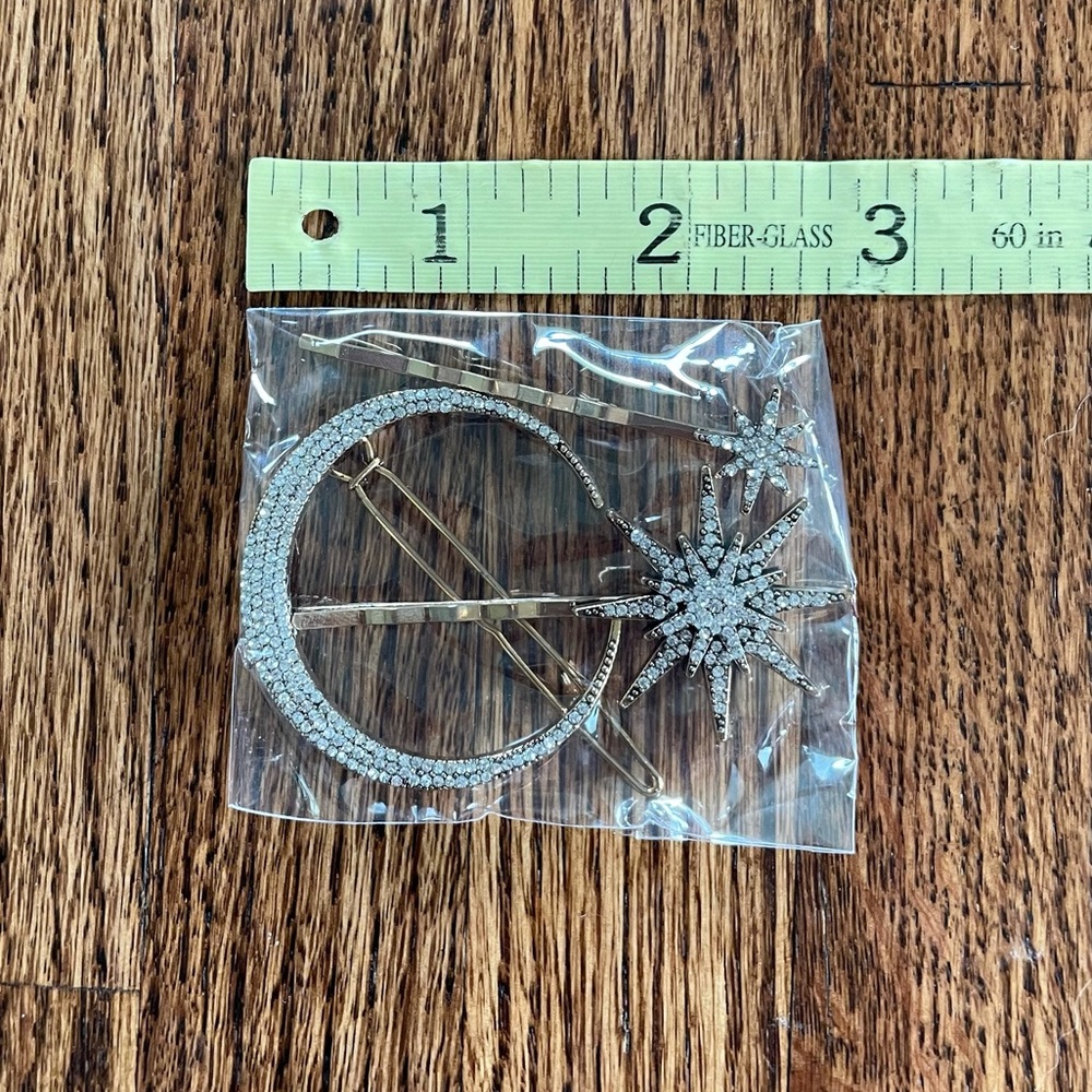 Crystal Crescent Moon and Star Hairpins New in Bag - Picture 3 of 3